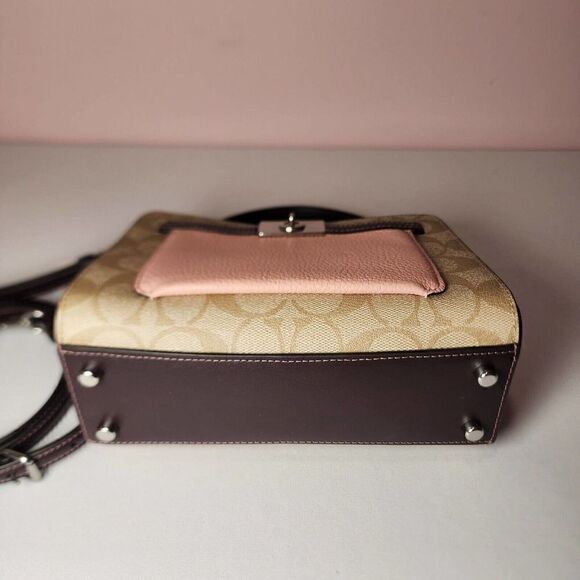 NWT Coach C8318 Signature Mini Lane Top Handle Light Pink Multi - Picture 5 of 8